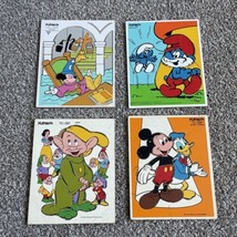 Vintage Playskool Wood Puzzle Lot 4 Smurfs Snow White Fantasia Disney 1950s-80s - £28.04 GBP