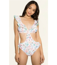 Women&#39;s Pom Pom Trim Monokini - Sugar Coast by Lolli White Floral Size S... - $18.69