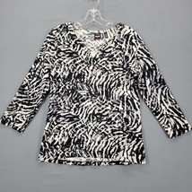 Rafaella Womens Shirt Size M Black White Preppy Print Classic 3/4 Sleeve V-Neck - £8.56 GBP