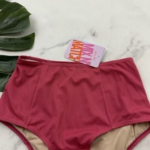Kortni Jeane Up High Rise Bikini Swim Bottoms Size S New Pink Ribbed Solid - $26.72