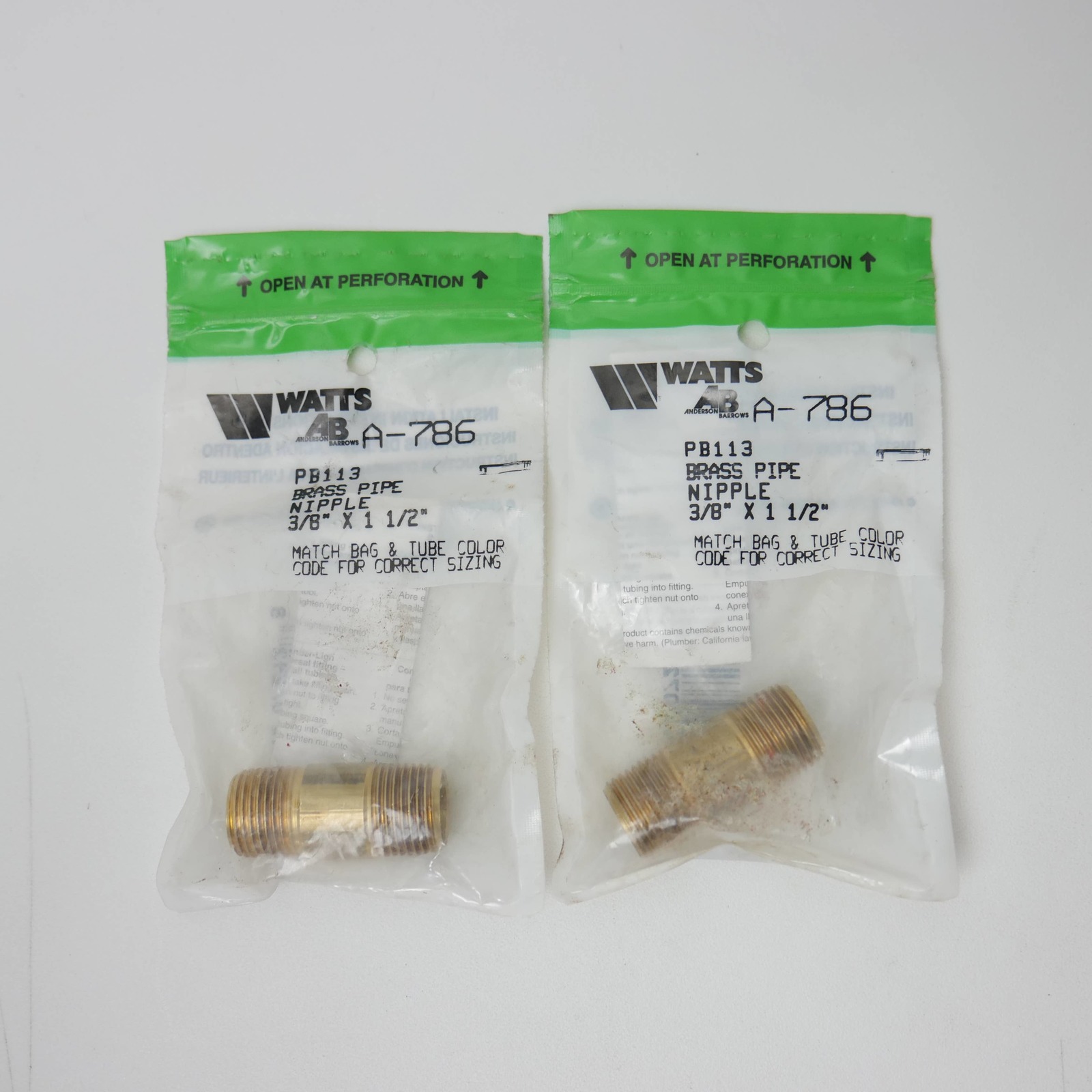 Primary image for Watts A-786 PB113 Brass Pipe Nipple Fitting 3/8" x 1 1/2" (Pack of 2)