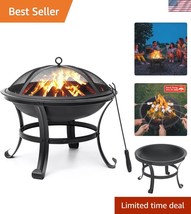 Elegant 22-Inch Round Fire Pit with Log Grate - Perfect for Backyard Amb... - $83.99