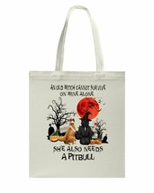 Wine And Pitbull A Great Couple Witch Life Bag Dogs Lover Canvas Bags Cotton 15&quot; - £15.78 GBP