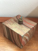 Estate Artist Signed Brown &amp; Orange Swirl Cardboard Paper Square Trinket... - $14.89
