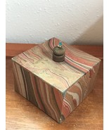 Estate Artist Signed Brown &amp; Orange Swirl Cardboard Paper Square Trinket... - $14.89