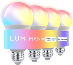 Lumiman Smart Light Bulbs, A19 Color Changing Light Bulb, Warm To Cool, 4 Pack - £33.80 GBP