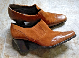 Women&#39;s Sandler of Boston Brown Shoes 10M Croc Leather &amp; Suede 3&quot; Heel S... - £20.40 GBP