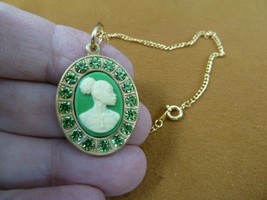 CA30-167) RARE African American LADY ivory + green CAMEO brass pendant necklace - £22.71 GBP