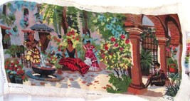 LE Patio Retouche Main Needlepoint Tapestry Canvas Art Finished-35&quot;x 16.5&quot; VTG - £80.10 GBP