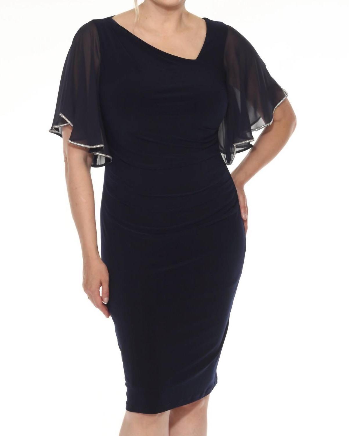 Joseph Ribkoff Embellished Chiffon Sleeve Sheath Dress Midnight Blue - $92.00