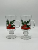 Libbey Holly Berry Christmas Glass Irish Coffee | Hot Chocolate Mug | Set of 2 - £15.45 GBP
