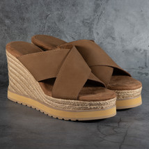 JSlides Rachelle Tan Nubuck Suede Crisscross Wedge Sandals Size 10 M - $1,034.68 MXN