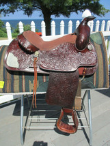 Western show saddle. 16&quot; on eco leather buffalo color brown on drum dye finished - £401.57 GBP