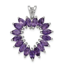 Sterling Silver Rhodium Plated Marquise Amethyst Heart Pendant Charm 30mm x 23mm - £90.30 GBP