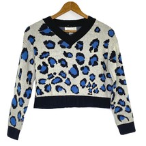 Treasure &amp; Bond Girls size M 10/12 V-neck Crop Sweater Ivory Dove Pop Leopard - £21.15 GBP