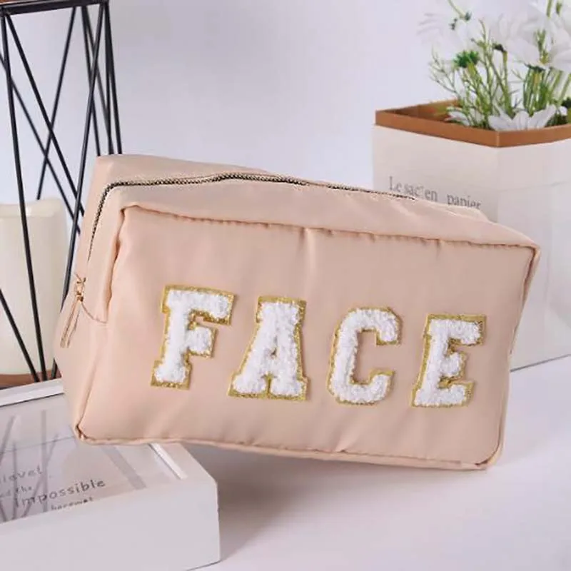 1PC Tterry Cloth Embroidered Letter Waterproof Makeup Bag (Letter Color Random ) - $55.24