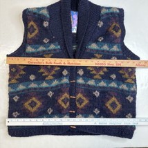Vintage Newari 100% Wool Sweater Vest Sz Large Hand Knit Multicolor Wood Toggles - £47.95 GBP