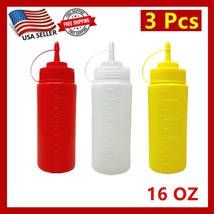 3 Piece 16 OZ Plastic Bottle Squeeze Mustard Ketchup Mayo Dressing Condiment Set - £7.81 GBP