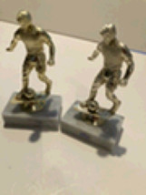 Soccer Trophies On Marble Base Approximately 7” Tall Set Of 2 - £54.26 GBP