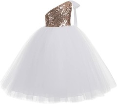 ekidsbridal One-Shoulder Sequin Tutu Wedding Dress Pink/White Size 2 - £24.48 GBP