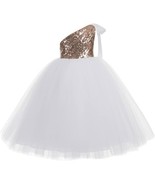 ekidsbridal One-Shoulder Sequin Tutu Wedding Dress Pink/White Size 2 - £24.42 GBP