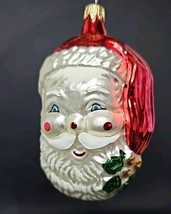 Vintage Colombia Mercury Glass Santa Claus Glittered Christmas Ornament Red - £27.09 GBP