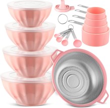 4 Pcs Mixing Bowls with Lids Plastic Bowls Set with Stainless Steel Colander 8 P - $81.36