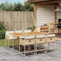  Garden Dining Set Beige PE rattan, Steel, Acacia wood 7 Piece - $15,547.35 MXN