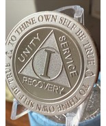 1 Year AA Medallion 1 Oz Fine Silver .999 Sobriety Chip Serenity Prayer Back  - $61.99