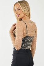 Apricot Pearl and Rhinestone Detail Sheer Mesh Top - $10.71