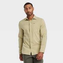 Men&#39;s Long Sleeve Woven Button-Up Shirt - All in Motion Khaki L, Green - £21.30 GBP