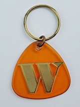 Vintage Letter W Orange plastic Keychain Gold letter Name Alphabet 1980&#39;s - £3.58 GBP