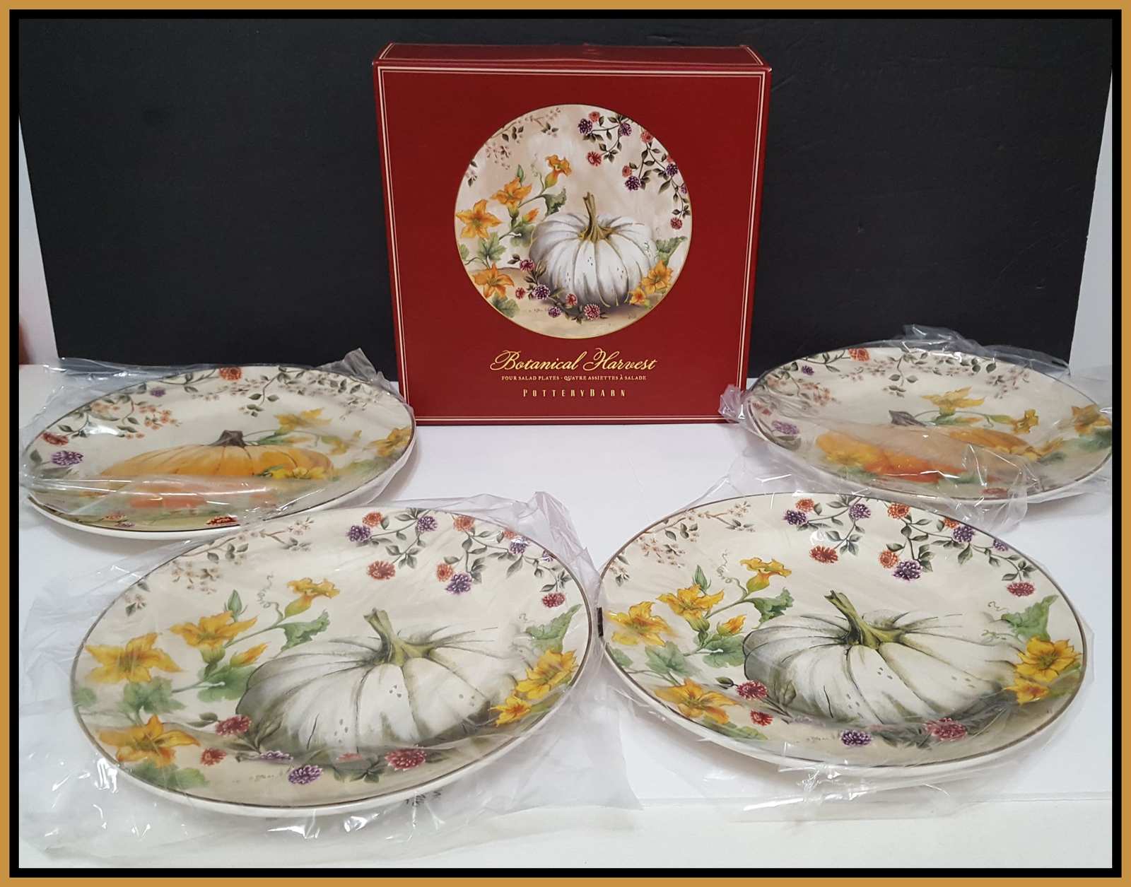 NEW Pottery Barn Set of 4 Botanical Harvest Pumpkin Salad Plates 8.75&quot; d... - $99.99