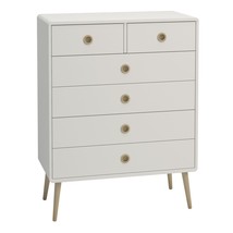 Mid Cenutry Modern Style White Chest of 6 (2+4) Drawers Bedroom Drawer C... - £162.34 GBP