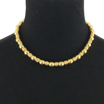 NAPIER gold-tone bead necklace - chunky shiny round &amp; ribbed runway retro 16-18&quot; - £19.93 GBP