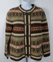 Susan Bristol Wool Long Sleeve Cardigan Sweater Nordic Metal Clasp Womens Size S - £46.82 GBP