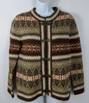 Susan Bristol Wool Long Sleeve Cardigan Sweater Nordic Metal Clasp Womens Size S - $59.45