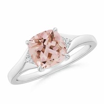 ANGARA Split Shank Cushion Morganite Solitaire Ring for Women in 14K Solid Gold - £718.70 GBP