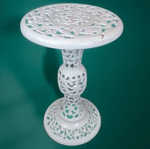 Painted White Solid Brass Plant Stand Pedestal End Table 18” Round Pierc... - $296.99