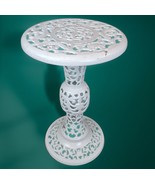 Painted White Solid Brass Plant Stand Pedestal End Table 18” Round Pierc... - $5,473.08 MXN