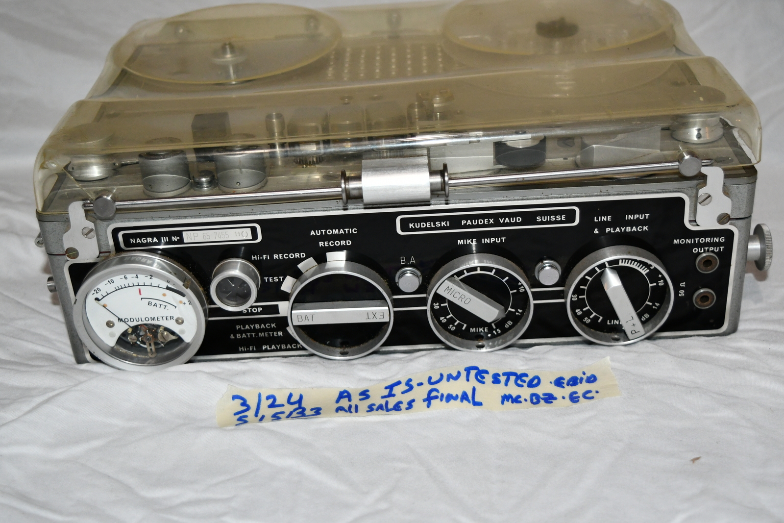 Kudelski Nagra III Reel to Reel Tape Recorder
