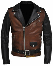 Men&#39;s Black Brown Cafe Racer Motorcycle Leather Jacket - £116.89 GBP