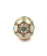 14k Yellow Gold Vintage Women&#39;s Cocktail Ring With Opals And Green Emera... - £1,219.27 GBP