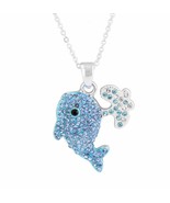 Crystal Kingdom Silver Tone Whale Pendant Necklace 15-17&quot; Chain In Jewel... - $14.74