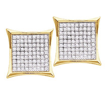 10k Yellow Gold Womens Round Diamond Square Cluster Earrings 3/8 Cttw - £206.23 GBP