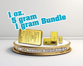 1g, 5g &amp; 1oz Gold Buffalo Bullion Bars - Mixed Lot of (3) 24k .999 Fine - Bundle - £19.38 GBP