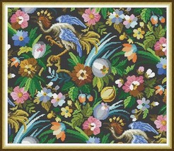 Antique Tapestry Pillow Birds Flowers Repeat Motif Counted Cross Stitch ... - £7.99 GBP