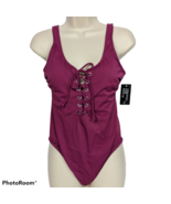 NWT California Waves Lace Up One Piece Swimsuit Size Medium Purple Ribbed - $20.77 CAD