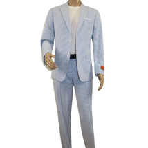 Men's Seersucker Suit Light Weight 100% Cotton By ENZO E58303-1 Blue image 5