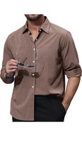 Men&#39;s Linen Shirts Casual Button Down Long Sleeve Shirt Solid Spread  Sh... - $17.82